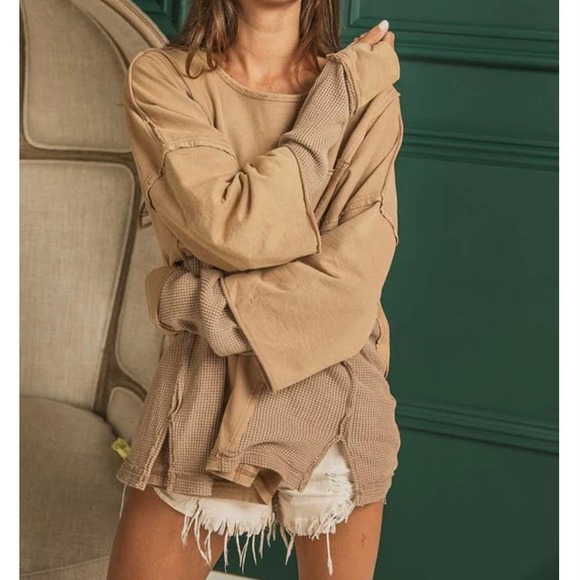 DRESS UP Vintage Wash Oversized Top with Raw Edge Details - Picture 2 of 13